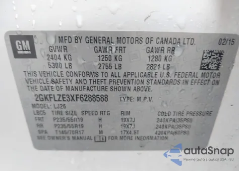 2015 GMC Terrain Denali из США, поврежденный, VIN 2GKFLZE3XF6288588